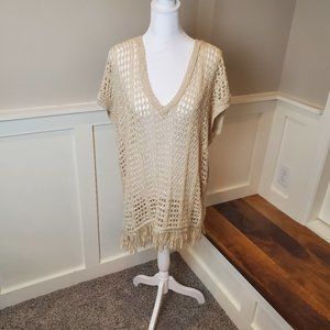 Crochet V Neck Top w/Fringe Size L (10-12)